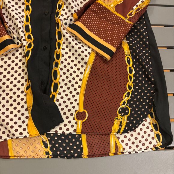 Zara TRF Mini Shirt Dress Womens L Multi Chain Print Satin Long Sleeve Button-Up - Picture 4 of 7